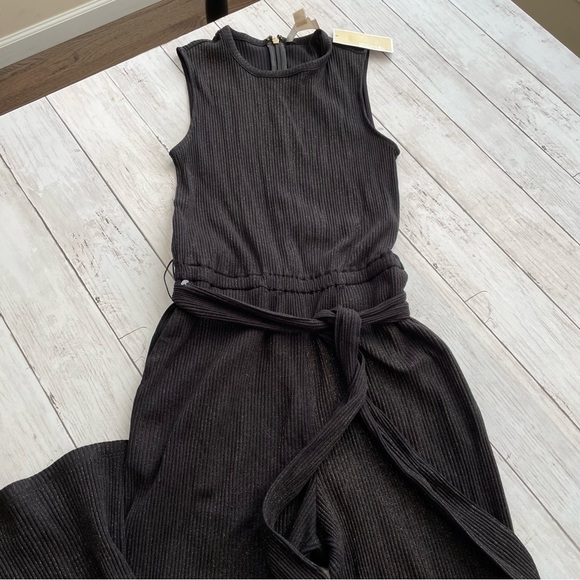 Michael Kors Sleeveless Shimmer Jumpsuit Gold Black Size XXS dark academia - Picture 2 of 7